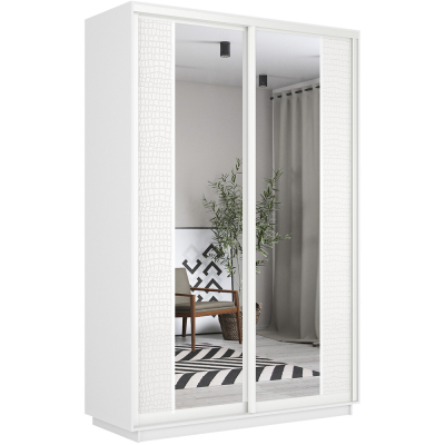 2-дверный шкаф Оптим Двери Вертикаль МБ Кожа Кайман Белый Зеркало , Белый профиль